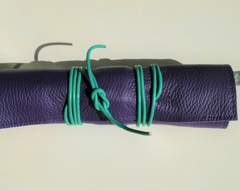 14+16 roll-up pencil case leather unique pencil case pencil case Waldorf pencil case Waldorf pencil roll roll pencil case pocket for wax crayon purple