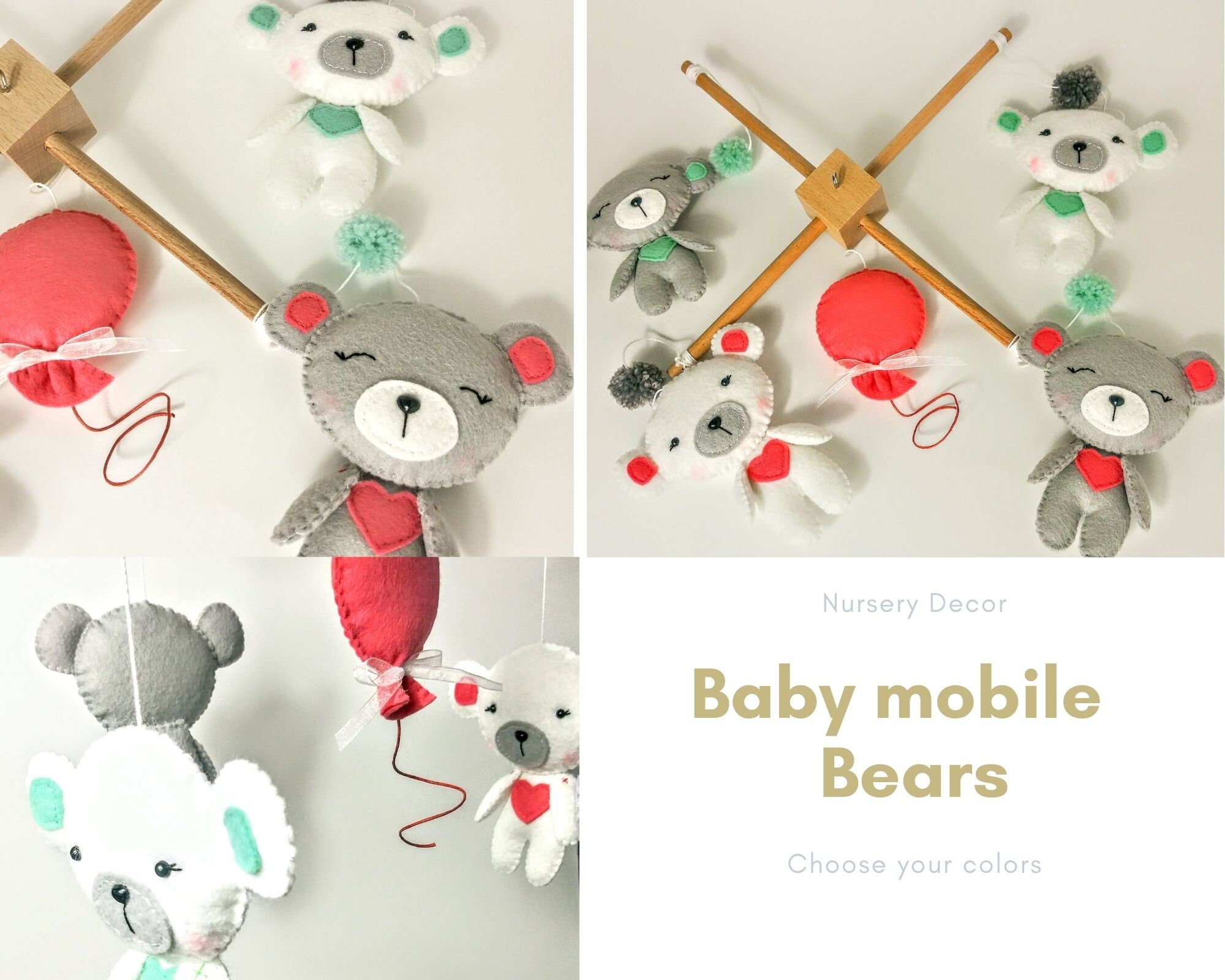 Teddy Bear Crib Mobile, Baby Girl Mobile, Crib Mobile, Baby Girl Room Decoration, , Felt Bear