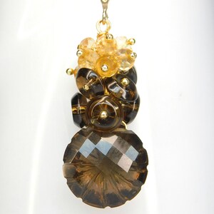 Dreamlike statement pendant necklace...smoky quartz flower cut and citrine gold-plated...so classy