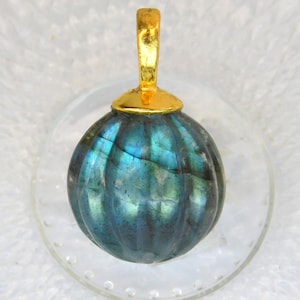 Gravierte Lapislazuli Kugeln Kettenanhänger Designschlaufe 925 Silber vergoldet