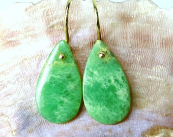 Chrysoprase earrings...drop ear hooks 925 sterling silver gold plated