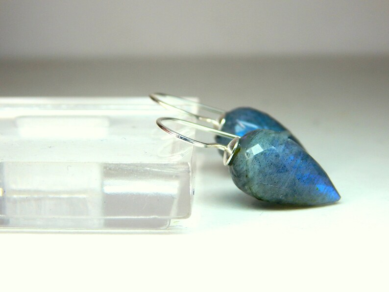 Lapis Lazuli Long Drop Teardrop Flower Floral Earrings 925 Sterling Silver Hook