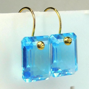Topázio Azul Celeste Octogonal Quartzo Doublette...brincos magníficos - muito preciosos em Prata de Lei 925 banhados a ouro