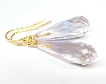 585 14K guld & fasetterad rosa ametist...mycket fina droppörhängen i 14 karat guld