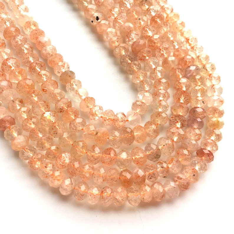Sold By Strand Sunstone Faceted Beads 13 MC-4BGI43 Sunstone Beads 4 mm Natural Sunstone Rondelle Beads