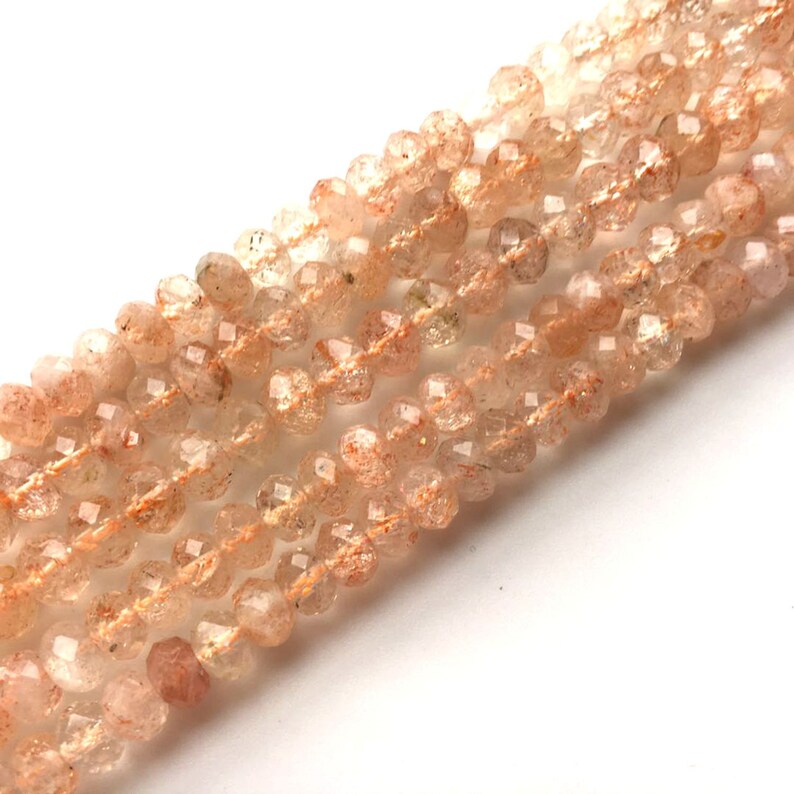 Sold By Strand Sunstone Faceted Beads 13 MC-4BGI43 Sunstone Beads 4 mm Natural Sunstone Rondelle Beads