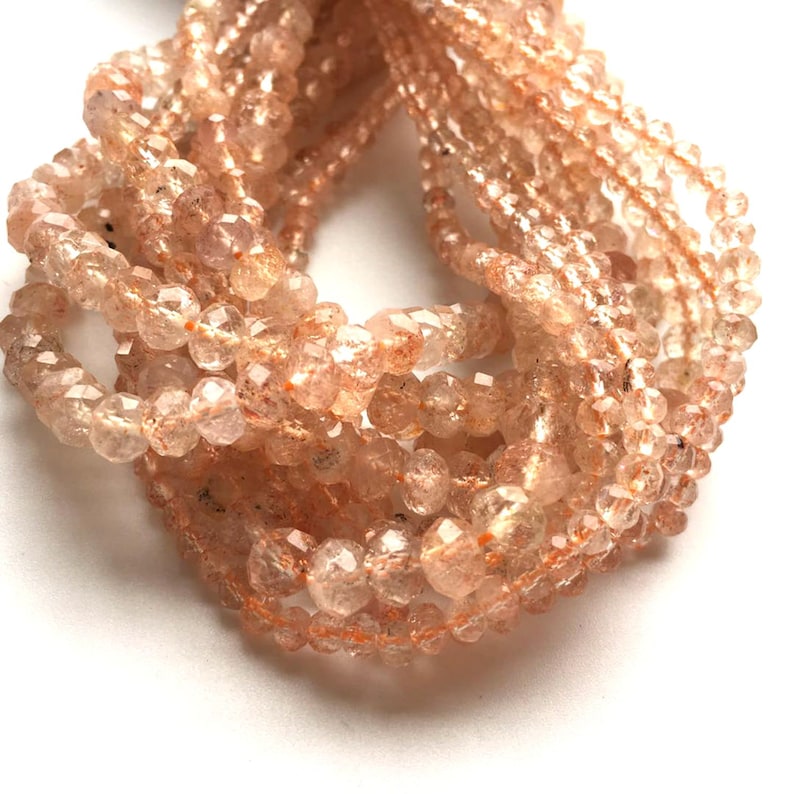 Sold By Strand Sunstone Faceted Beads 13 MC-4BGI43 Sunstone Beads 4 mm Natural Sunstone Rondelle Beads
