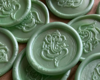 Green Ganesh Wax Seals: Hindu Wedding Invitation Stickers