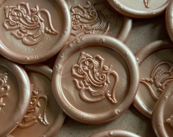 Light Gold Ganesh Wax Seals: Hindu Wedding Invitation Stickers