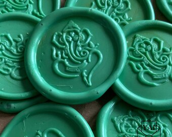 Handmade Green Ganesh Wax Seals: Hindu Wedding Invitations