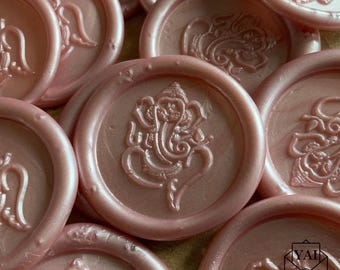 Handmade Pearl Pink Ganesh Wax Seal Stickers: Indian Wedding Invitations