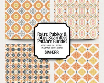 Retro Floral Seamless Patterns| Block Print (Digital Download)