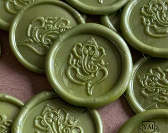 Olive Green Ganesh Wax Seals: Wedding Invitation Embellishments