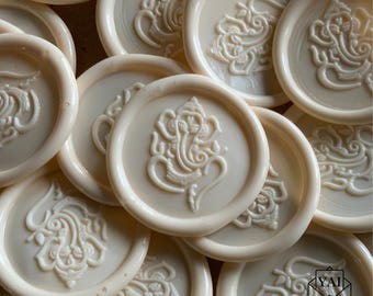 Handmade Ganesh Wax Seals: Creamy White Hindu Wedding Stickers