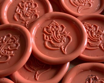 Peach Pink Ganesh Wax Seals: Hindu Wedding Invitations, Handmade Stickers
