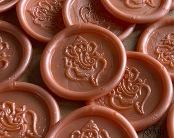 Shiny Peach Ganesh Wax Seals: Hindu Wedding Invitation Stickers