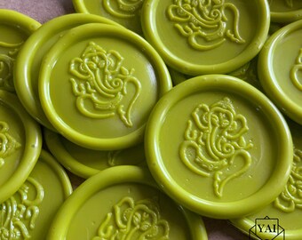 Bright Green Ganesh Wax Seals: Wedding Invitation Embellishments