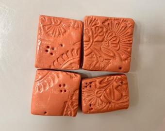 Coral Pink Textured Magnets | Handmade Air Dry Clay Magnet Set of 4 | Decorative Magnets