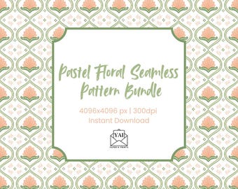 Pastel Floral Seamless Pattern Bundle –  6 Unique Soft Green & Peach Digital Prints | Instant Download