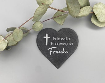 Schieferherz inkl. Gravur als Gedenkstein personalisiert mit Namen als Grabschmuck