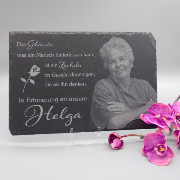 30 x 20 cm Schiefertafel inkl. Gravur als Gedenkstein personalisiert mit Foto und Wunschtext als Grabschmuck