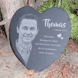 Memorial plaque in slate heart – personalized with photo & custom text – heart-shaped bereavement gift – weatherproof – handmade