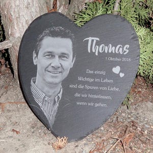 Memorial plaque in slate heart – personalized with photo & custom text – heart-shaped bereavement gift – weatherproof – handmade