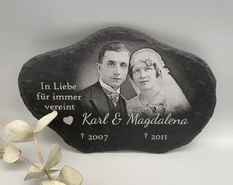 20 x 15 cm Schiefertafel als Wolke inkl. Gravur als Gedenkstein personalisiert mit Foto und Wunschtext als Grabschmuck