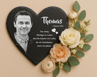 Slate memorial heart – personalized with photo & custom text – heart-shaped sympathy gift – weatherproof – handmade