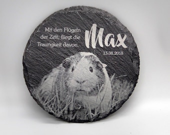 13 x 13 cm runde Gedenktafel für Tiere inkl. Gravur als Gedenkstein personalisiert mit Foto und Wunschtext als Grabschmuck