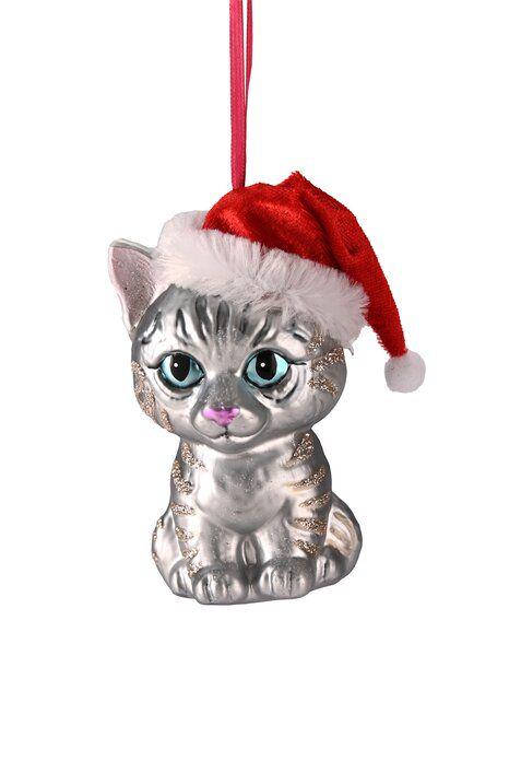 Décorations De Noël En Forme De Chat - Boules En Plastique Acrylique 3D, Avec Paillettes Et Flocons De Neige - 11