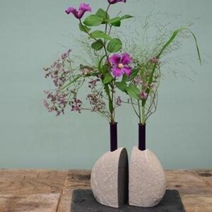 Flower vase twin made of stone pair image 3