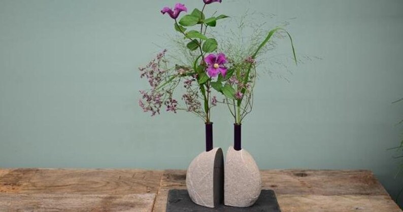 Flower vase twin made of stone pair image 3