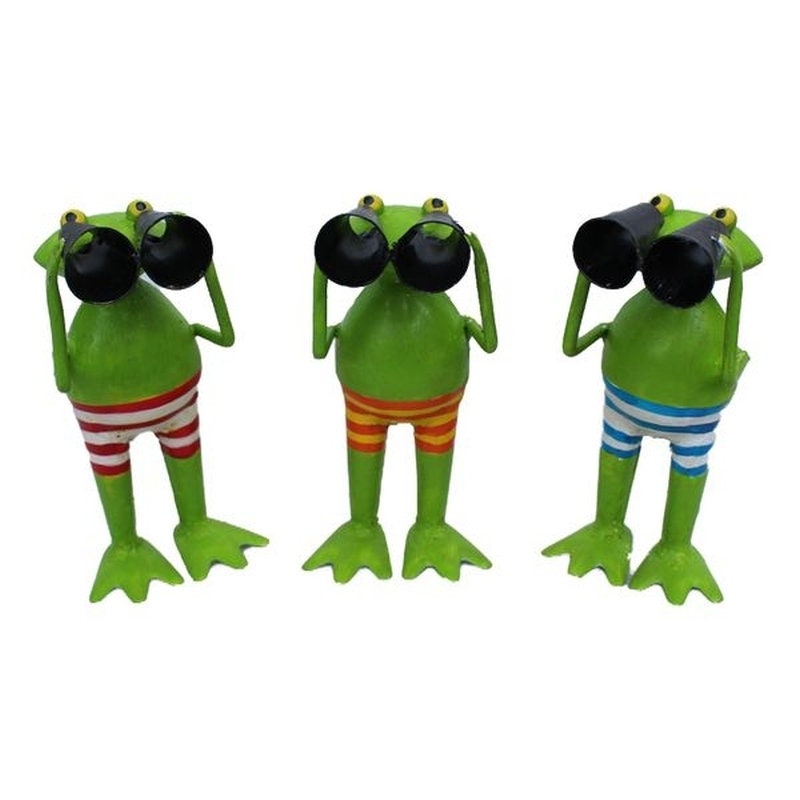 metal frog with binoculars