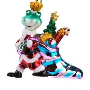 Frosch mit Geschenken Weihnachtsbaumfigur aus Glas