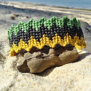 Yellow, black and green macrame unisex bracelet.