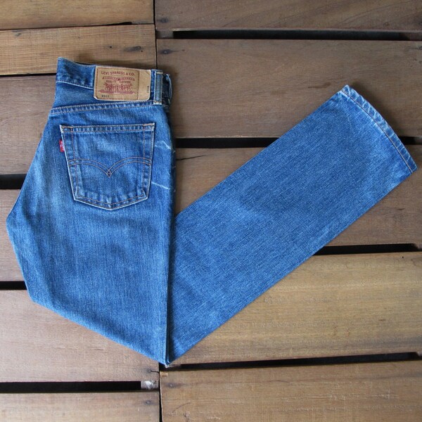 90's Levi Strauss & Co 520 Medium Rise Dark Blue Straight Leg Jeans W28 Vintage Levis 502-03 Women Denim Made In Japan J41