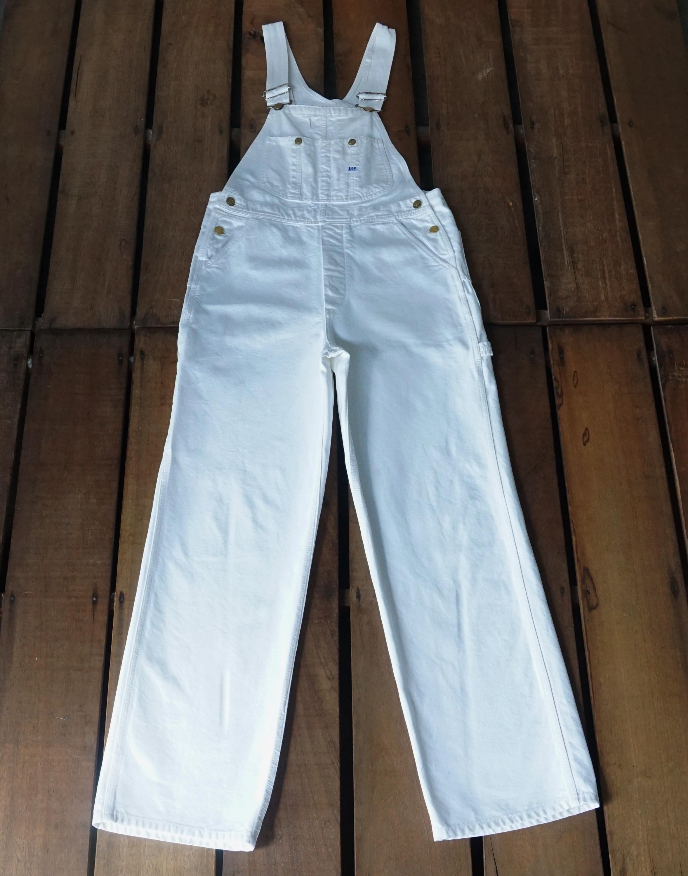 Vintage Lee White Bib Overalls Straight Leg Vintage Lee Sanforized 