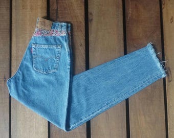 90's Levi Strauss & Co 901 Tapered Leg faded Blue Denim W23/24 Vintage Levis 901-0117 High Waist Mom Jeans Button Fly Made In France