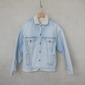 Vintage 90s Levi&#39;s Sherpa Denim Jacket - Faded Light Blue - Women&#39;s Medium