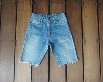 90's Distress Wrangler Faded Blue Cut Off Jeans Waist 28 Vintage Wrangler High Waist Custom Shorts Pants Denim Made In Japan