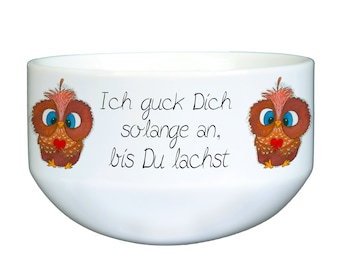 Müslischale Eule 01 mit Spruch  Keramikschüssel, Eulenliebhaber, Eulenfan, Müslischüssel personalisiert mit Spruch Schale für cornflakes