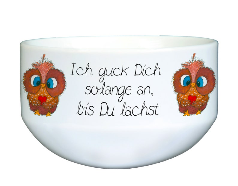 Müslischale Eule 01 mit Spruch Keramikschüssel, Eulenliebhaber, Eulenfan, Müslischüssel personalisiert mit Spruch Schale für cornflakes Bild 1