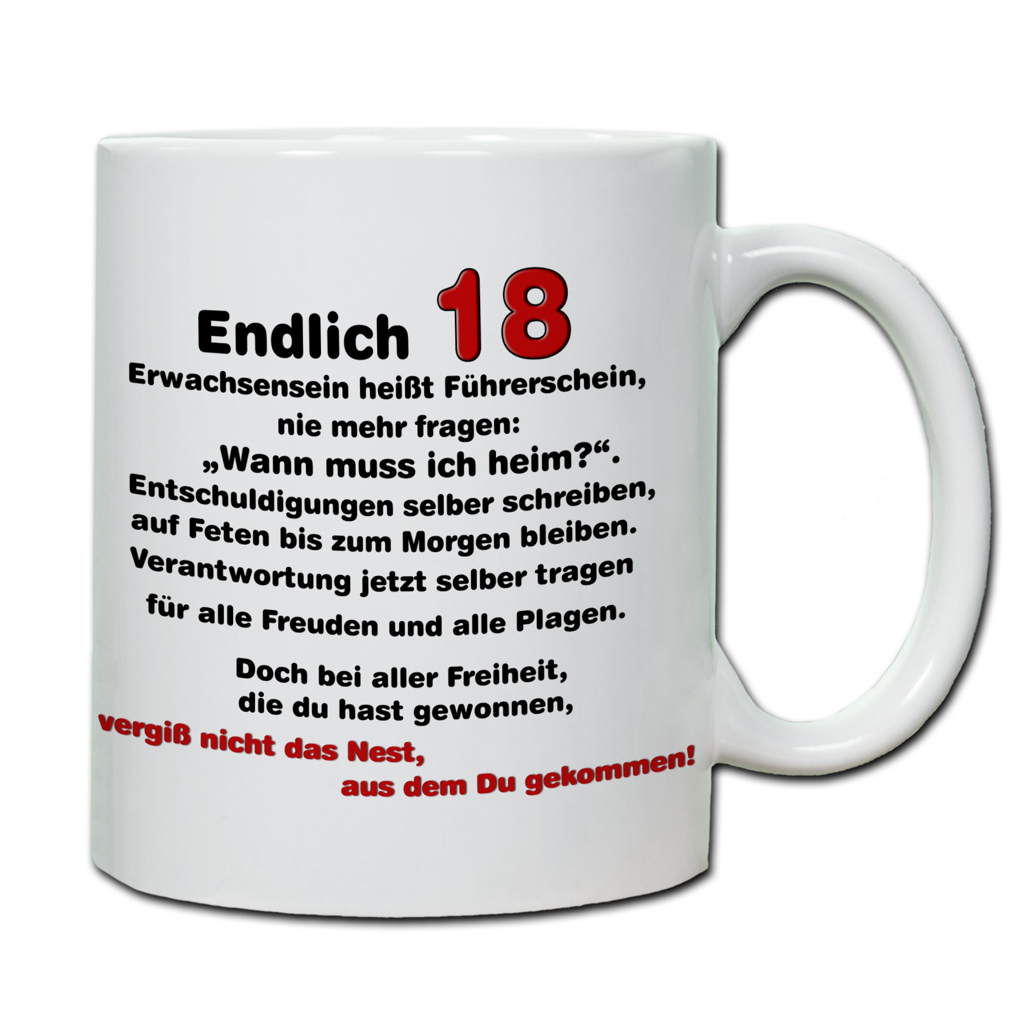 Tasse 18.Geburtstag mit Spruch, Volljährig Geschenkidee