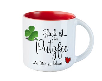 Geschenk Putzfee Tasse BIG mit Spruch Glück ist ... Dankeschön Putzfee, Abschied Reinigungskraft, Betreuung; Altenpflege