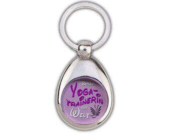 Schlüsselanhänger Beste Yoga-Trainerin rosa mit Einkaufswagenchip silber glänzend