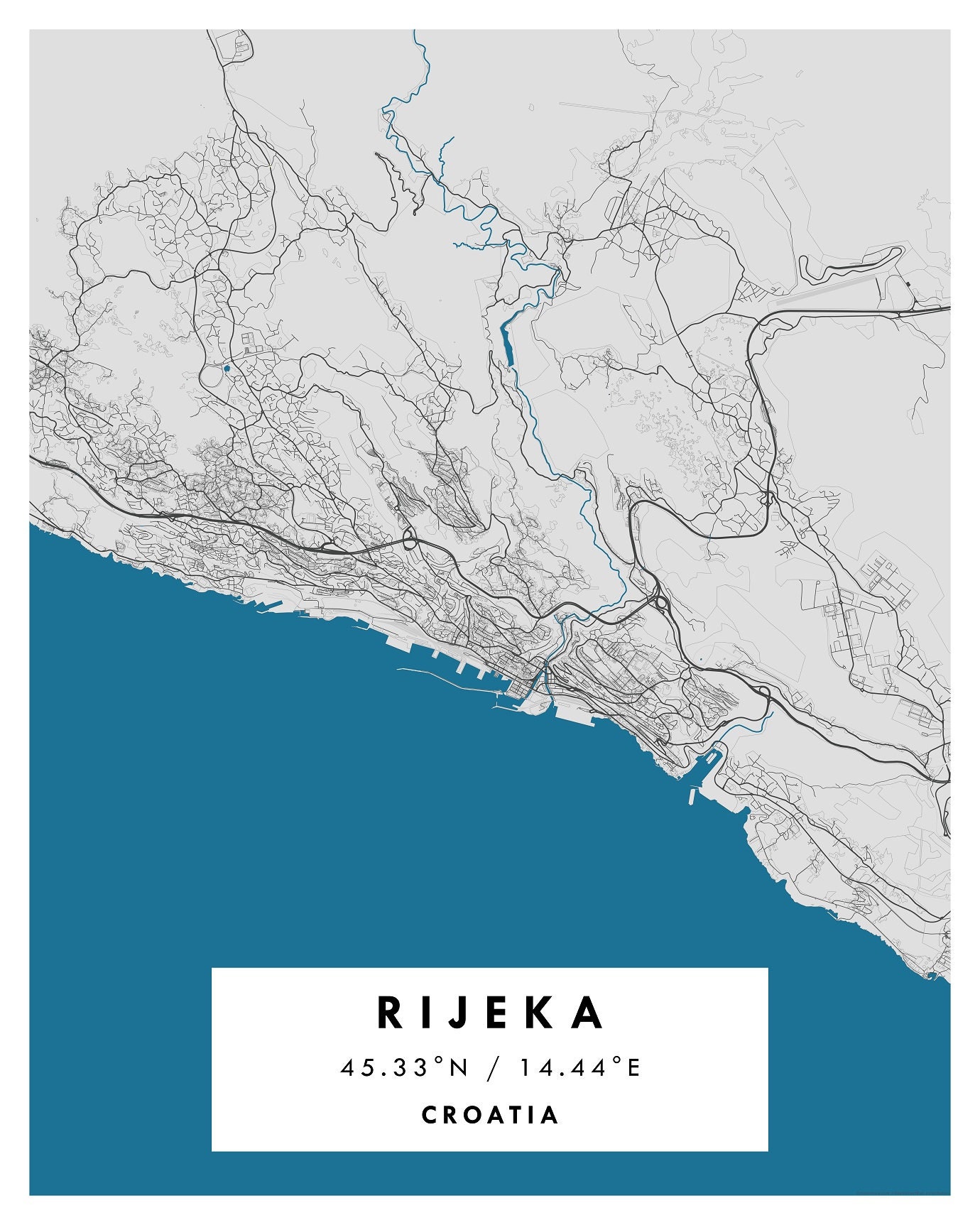RIJEKA Map, City Poster, Croatia, Karta Rijeke, Map of Rijeka, Digital ...