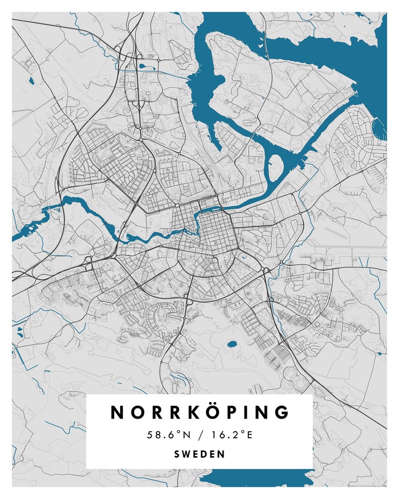 NORRKÖPING Map, City Poster, Sweden, Norrköping Karta, Map of ...