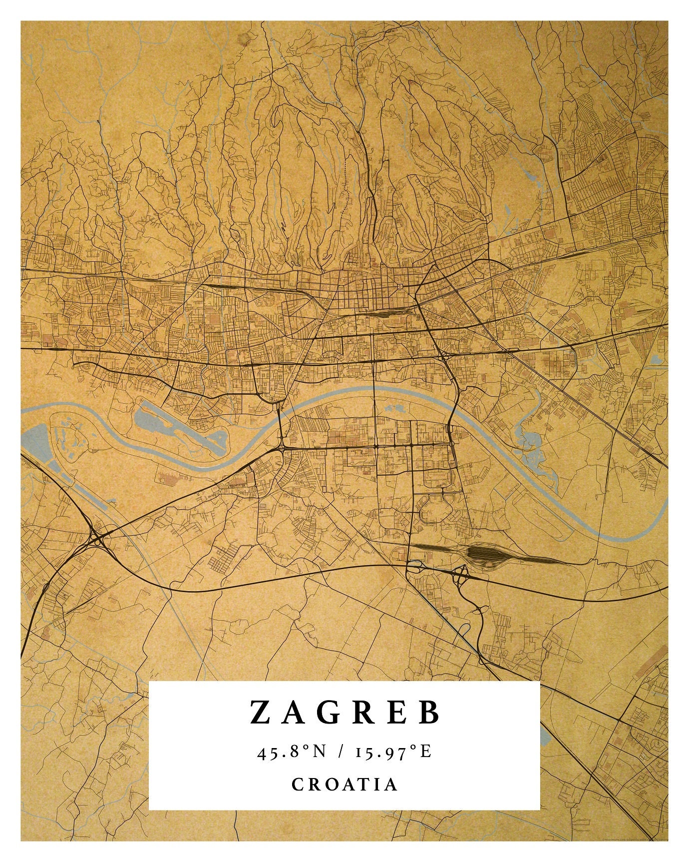 ZAGREB Map, City Poster, Croatia, Karta Zagreba, Map of Zagreb, Digital