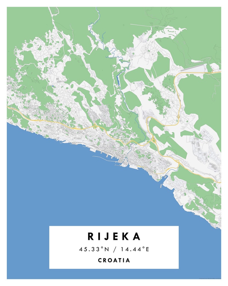 RIJEKA Map, City Poster, Croatia, Karta Rijeke, Map of Rijeka, Digital ...